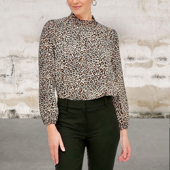 J. Crew Factory Tops - J. Crew Factory ‘Leopard Long-Sleeve Mockneck Top’ Size XXS